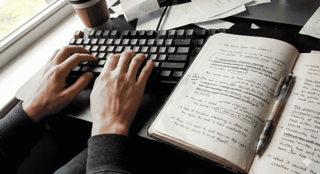  Author editing a manuscript during the AI ebook publishing process